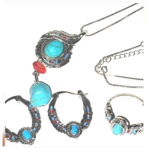 Vintage ladies Feather boho style jewelry set - Picture 6 of 10